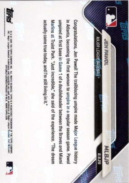 2025 Topps Now Jen Pawol #MLBJP Gold Foil /50 Baseball Card