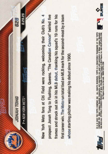 2025 Topps Now Jonah Tong #628 Gold Foil /50 New York Mets Rookie RC Baseball Card