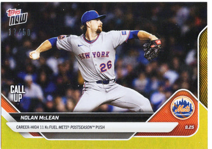 2025 Topps Now Nolan McLean #771 Gold Foil /50 New York Mets Rookie RC Baseball Card