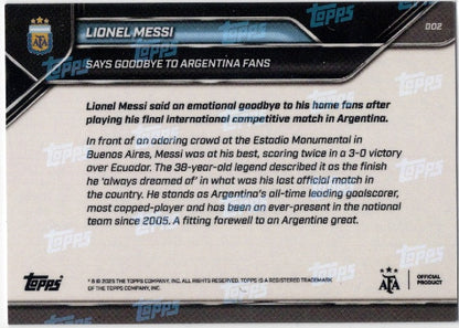 2025 Topps Now Lionel Messi #002 Gold /50 Argentina Soccer Card