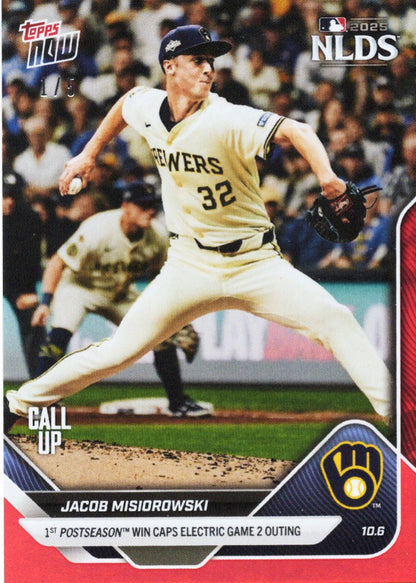 2025 Topps Now Jacob Misiorowski #833 Red Foil /5 Milwaukee Brewers Rookie RC Baseball Card