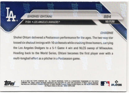 2025 Topps Now Shohei Ohtani #884 Gold Chrome 50/50 Los Angeles Dodgers Baseball Card
