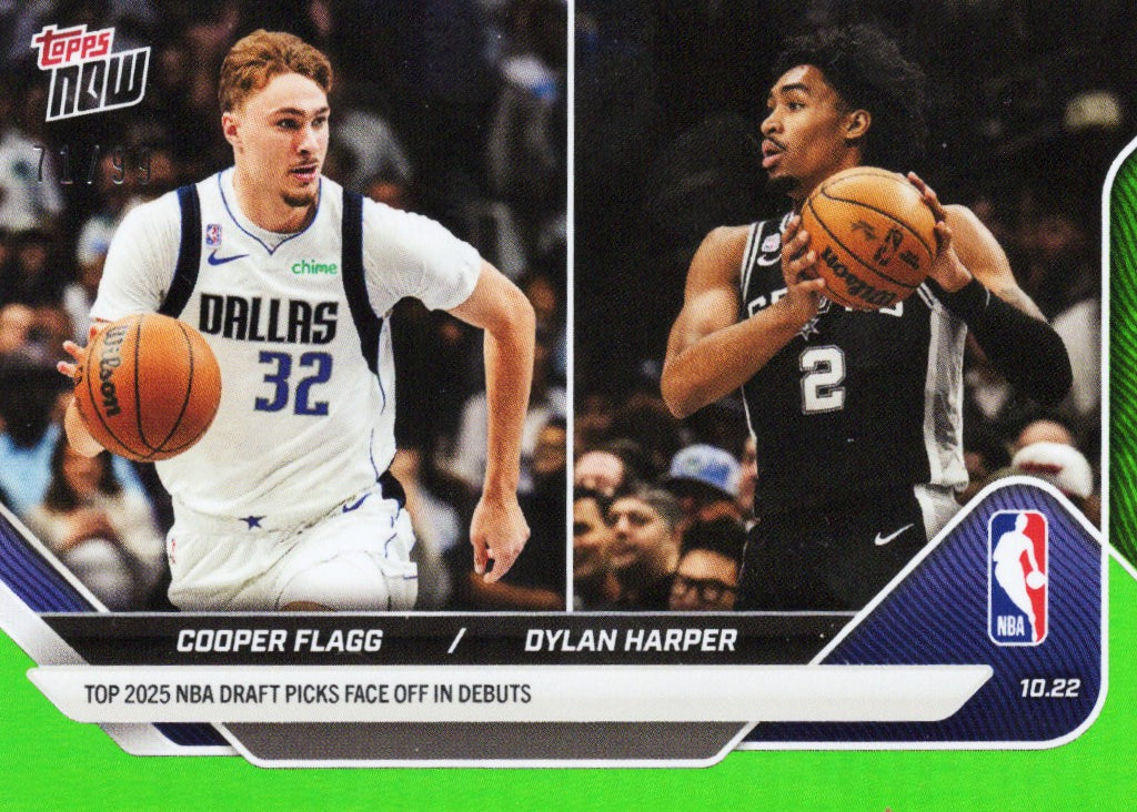 2025 Topps Now Cooper Flagg/Dylan Harper #8 Green Foil /99 Rookie RC Basketball Card