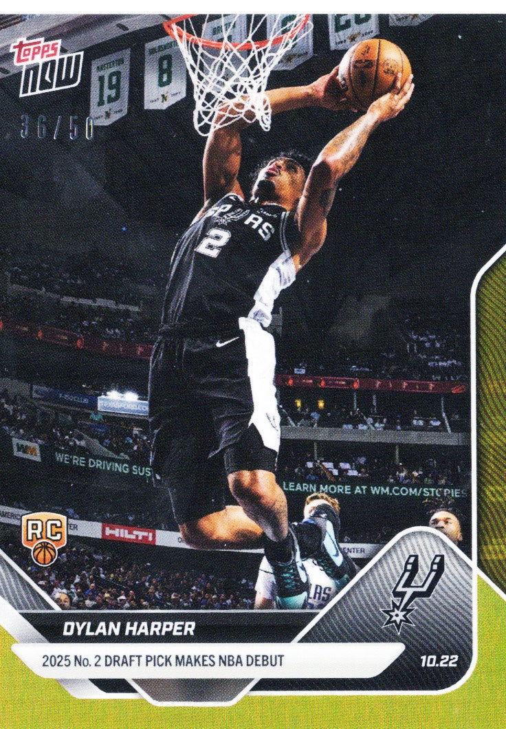 2025 Topps Now Dylan Harper #7 Gold Foil /50 San Antonio Spurs Rookie RC Basketball Card