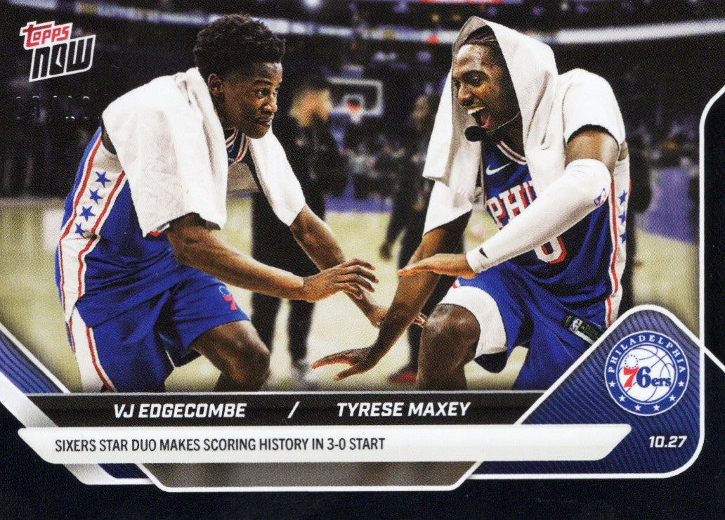 2025 Topps Now VJ Edgecombe/Tyrese Maxey #32 Black Foil /10 Basketball Card