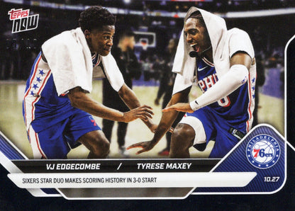 2025 Topps Now VJ Edgecombe/Tyrese Maxey #32 Black Foil /10 Basketball Card