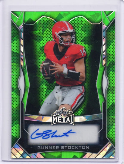 2025 Leaf Metal Gunner Stockton #MAGS1 Green Ice Auto /15 Georgia Bulldogs Rookie RC Football Card