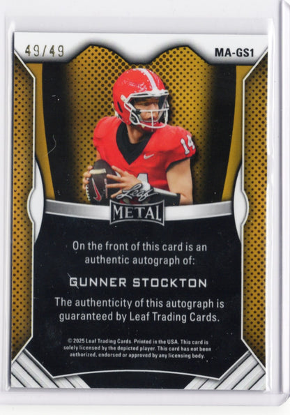 2025 Leaf Metal Gunner Stockton #MAGS1 Silver Ice Auto /49 Georgia Bulldogs Rookie RC Football Card