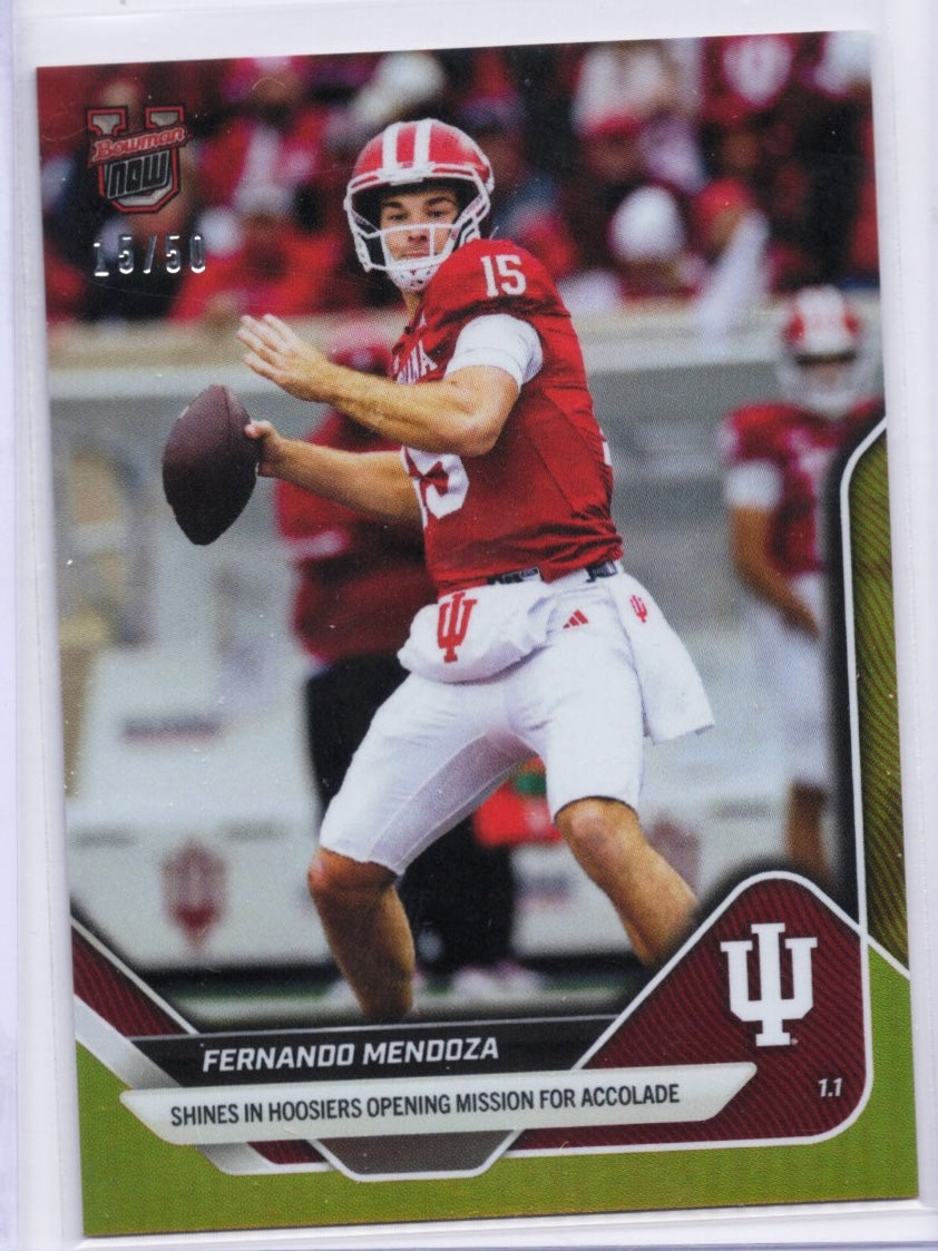 2025 Topps Bowman U Now Fernando Mendoza #64 Gold Foil /50 Indiana Hoosiers Rookie RC Football Card