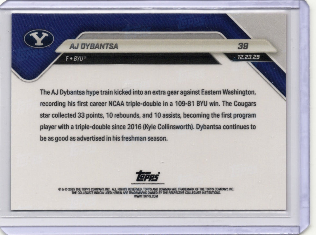 2025 Topps Bowman U Now AJ Dybantsa #39 Black Foil /10 BYU Cougars Rookie RC Basketball Card