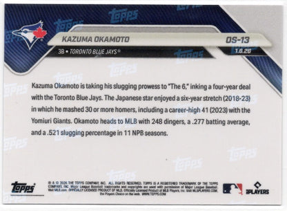 2025 Topps Now Kazuma Okamoto #OS13 Gold Foil /50 Toronto Blue Jays Rookie RC Baseball Card