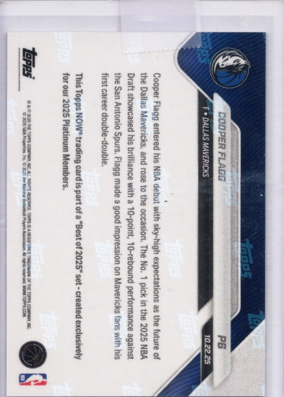 2025 Topps Now Cooper Flagg #P6 Platinum Member Dallas Mavericks Rookie RC Basketball Card