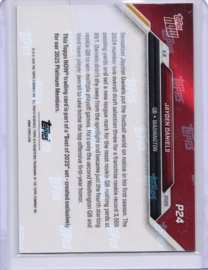 2025 Topps Now Jayden Daniels #P24 Platinum Member Washington Commanders Rookie RC Football Card