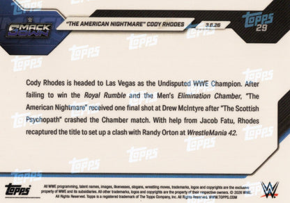 2026 Topps Now WWE Cody Rhodes #29 Red Foil /5 Wrestling Card