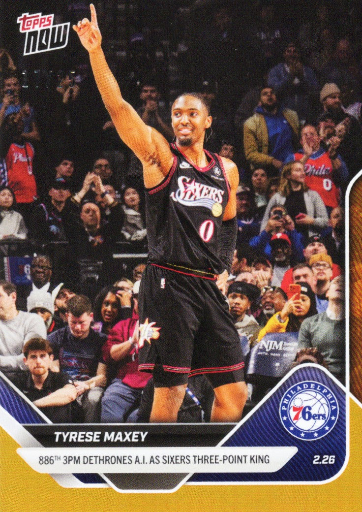 2025 Topps Now Tyrese Maxey #185 Orange Foil /25 Philadelphia 76ers Basketball Card