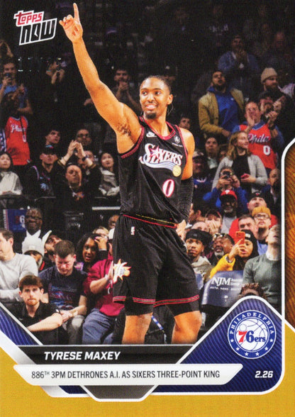 2025 Topps Now Tyrese Maxey #185 Orange Foil /25 Philadelphia 76ers Basketball Card