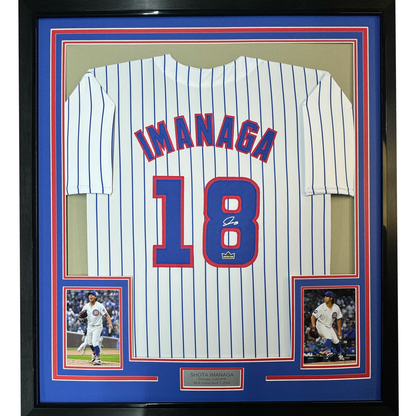 Framed Facsimile Autographed Shota Imanaga 35x39 Chicago Pinstripe Reprint Laser Auto Baseball Jersey