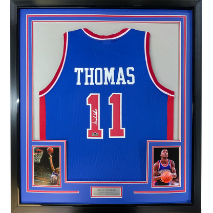 Framed Facsimile Autographed Isiah Thomas 35x39 Detroit Blue Reprint Laser Auto Basketball Jersey