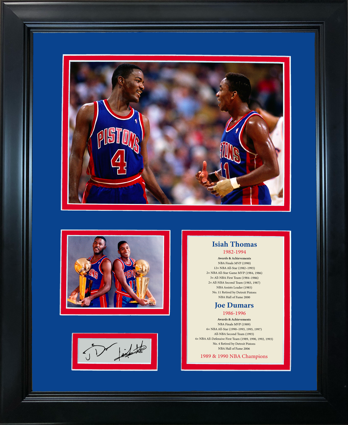 Framed Isiah Thomas Joe Dumars Hall of Fame Dual Facsimile Laser Engraved Signature Auto Basketball 11"x14" Photo Sig Collage