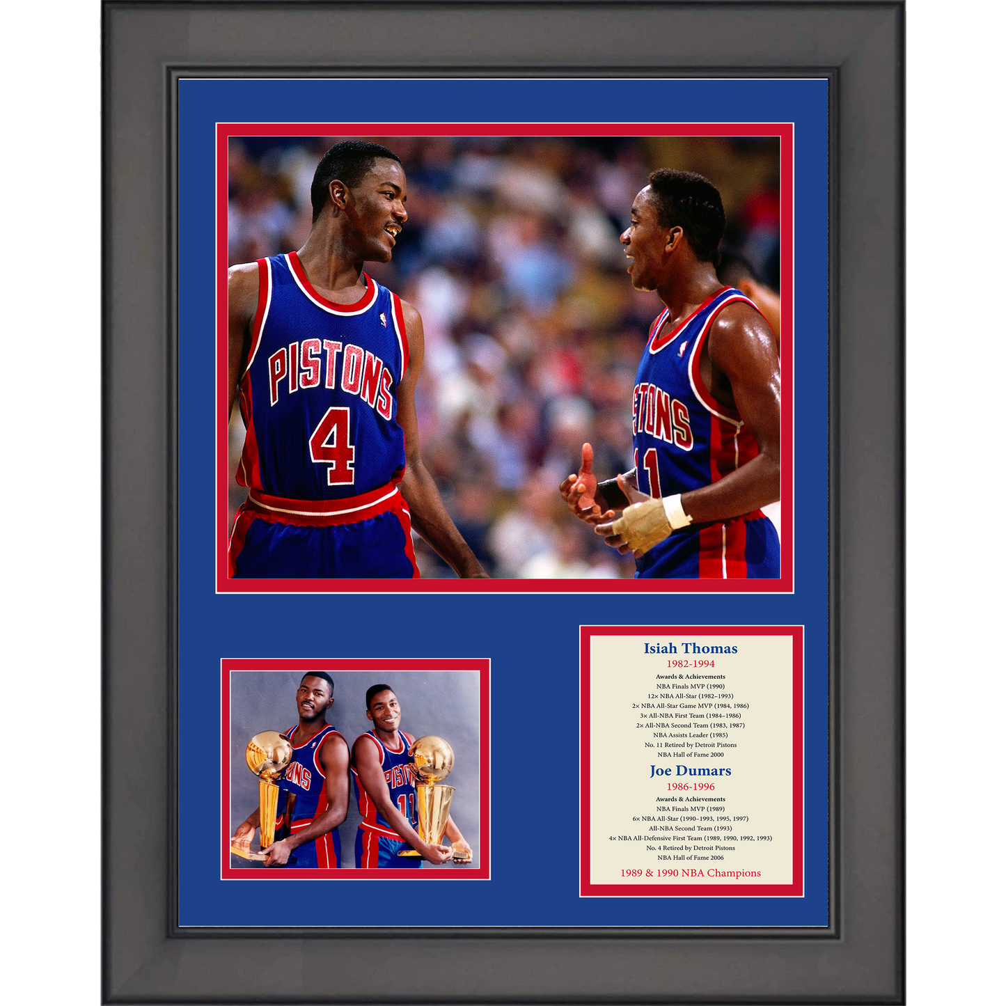 Framed Isiah Thomas Joe Dumars Hall of Fame Basketball 11"x14" Three Photo Collage