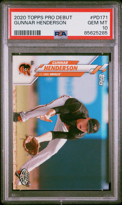Graded 2020 Topps Pro Debut Gunnar Henderson #PD171 Rookie RC Baseball Card PSA 10 Gem Mint