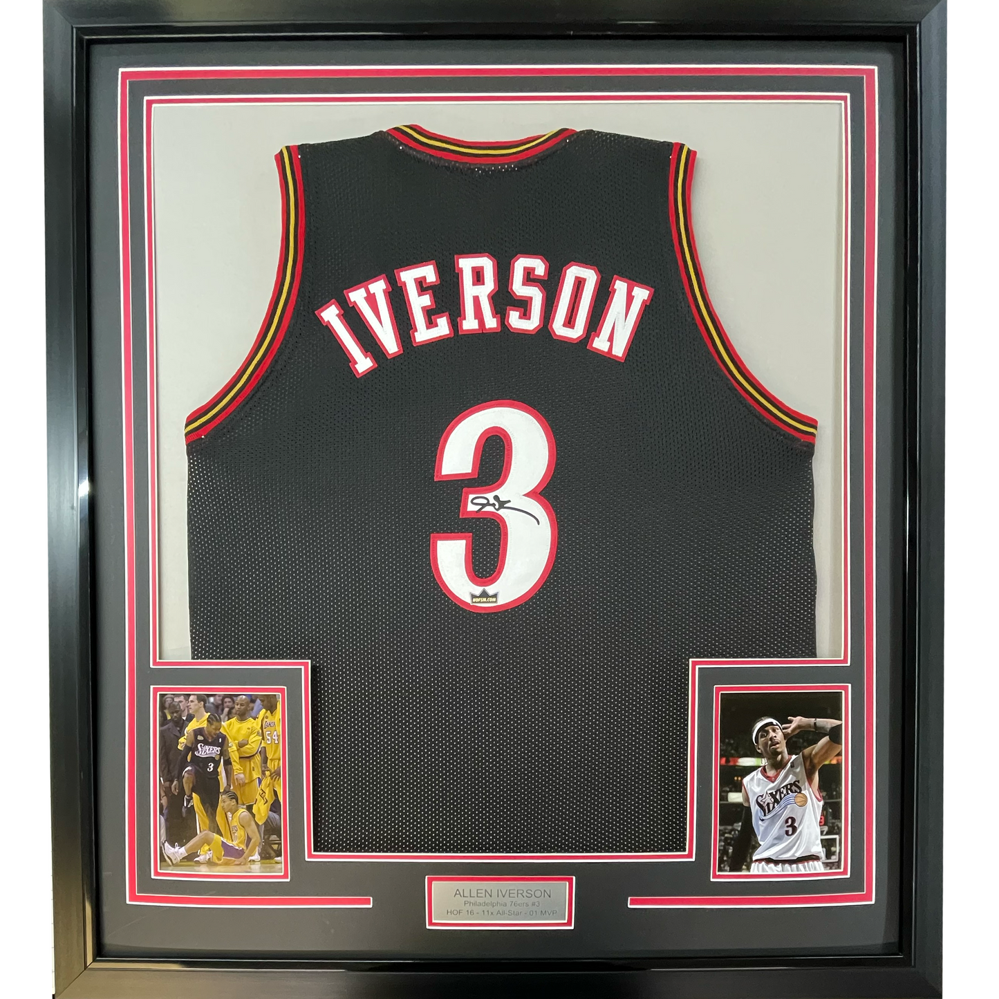Framed Facsimile Autographed Allen Iverson 35x39 Philadelphia Black Reprint Laser Auto Basketball Jersey