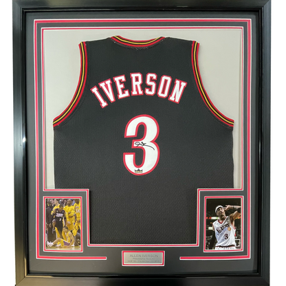 Framed Facsimile Autographed Allen Iverson 35x39 Philadelphia Black Reprint Laser Auto Basketball Jersey
