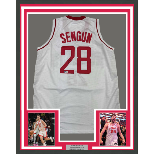 Framed Autographed/Signed Alperen Sengun 35x39 Houston White Basketball Jersey Beckett BAS COA