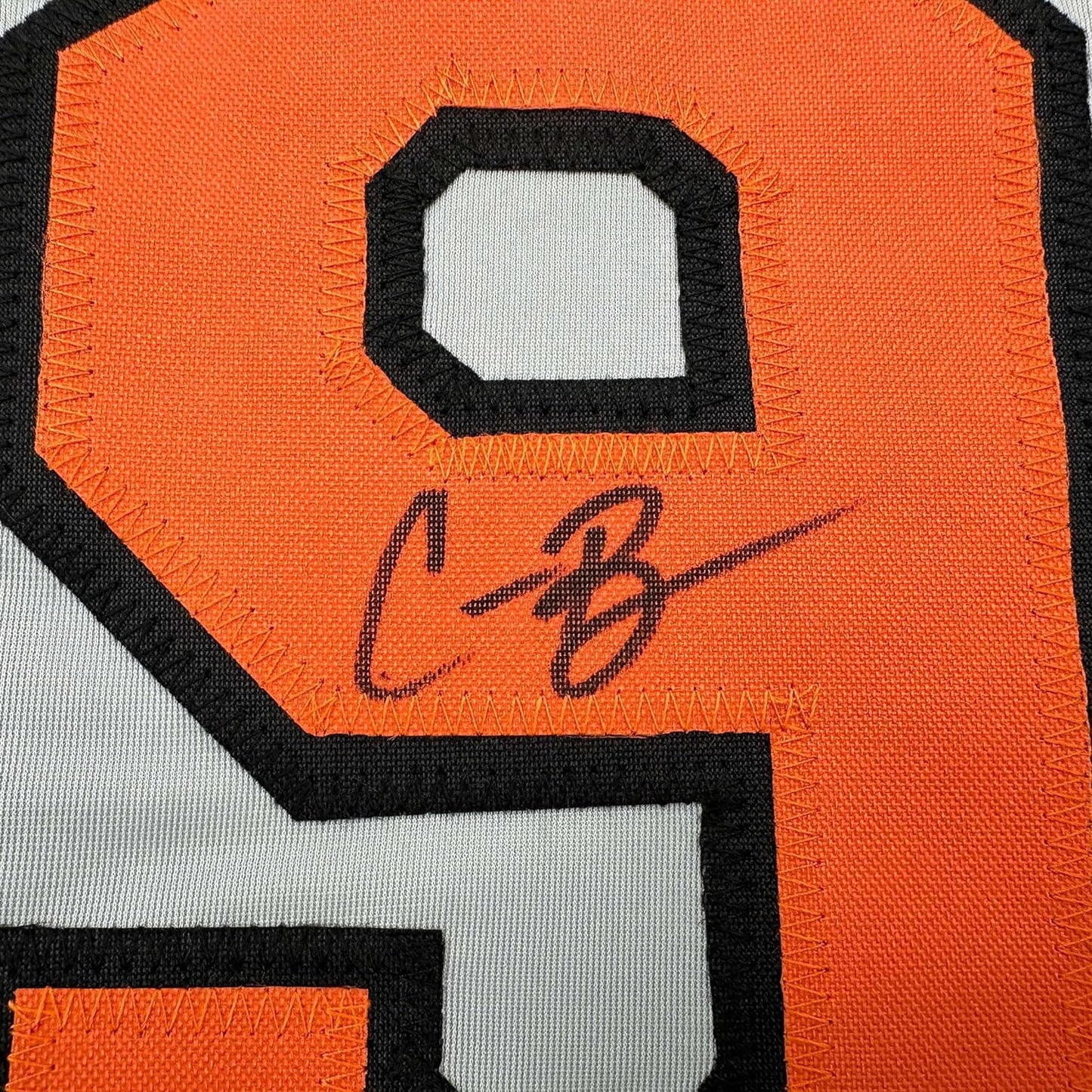 Framed Autographed/Signed Corbin Burnes 35x39 Baltimore Grey Baseball Jersey Beckett BAS COA