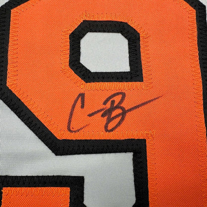 Framed Autographed/Signed Corbin Burnes 35x39 Baltimore Grey Baseball Jersey Beckett BAS COA