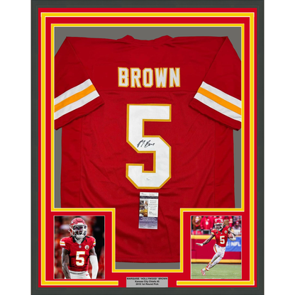 Framed Autographed/Signed Marquise Hollywood Brown 35x39 Kansas City Red Football Jersey JSA COA