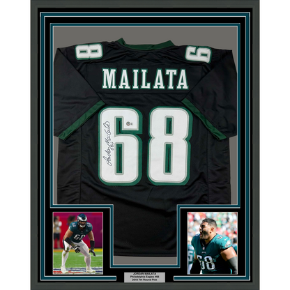 Framed Autographed/Signed Jordan Mailata 35x39 Philadelphia Black Football Jersey Beckett BAS COA