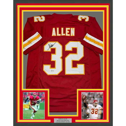 Framed Autographed/Signed Marcus Allen 35x39 Kansas City Red Football Jersey Beckett BAS COA