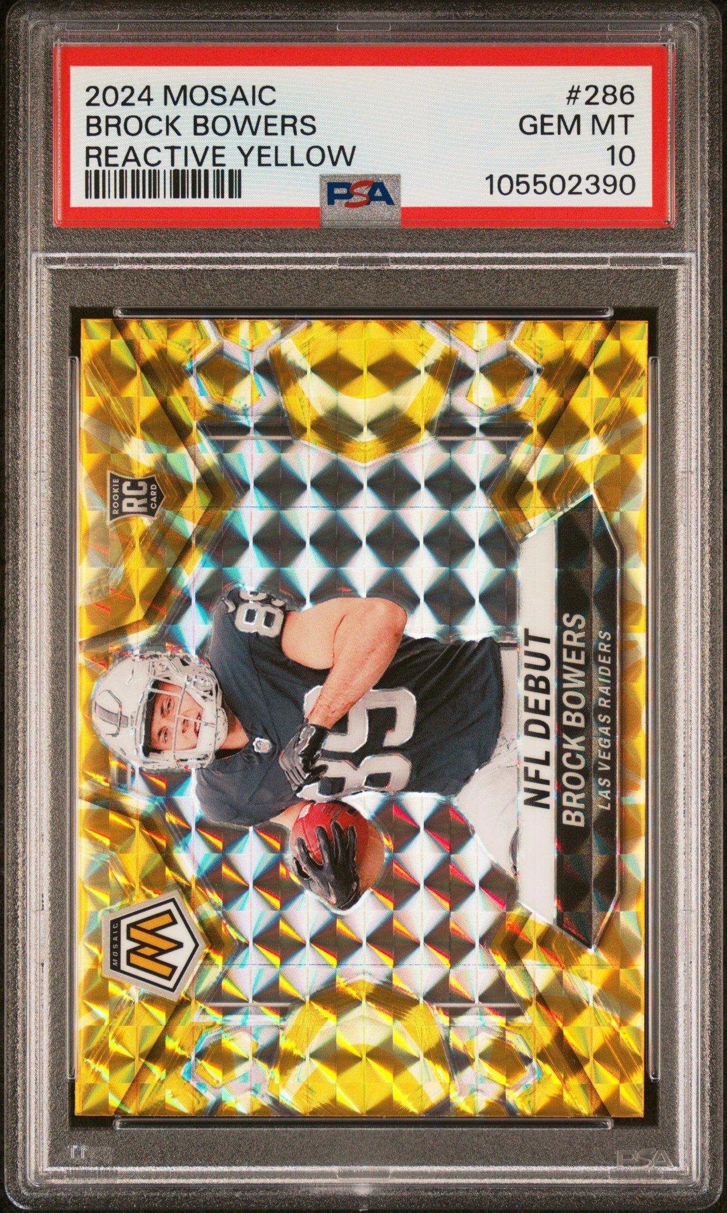 Graded 2024 Panini Mosaic Brock Bowers #286 Reactive Yellow Rookie RC Football Card PSA 10 Gem Mint