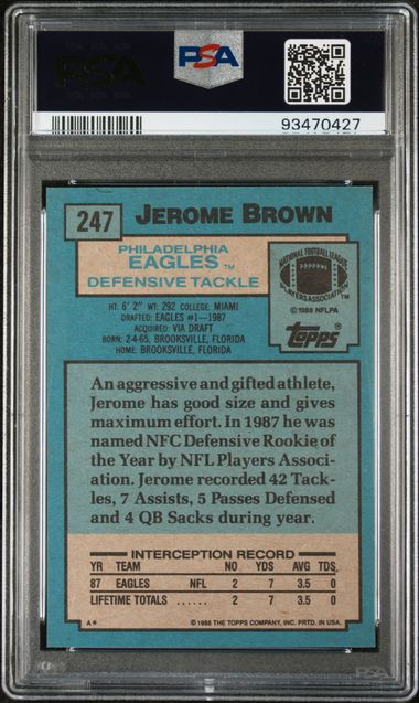 Graded 1988 Topps Jerome Brown #247 Rookie RC Football Card PSA 5 EX