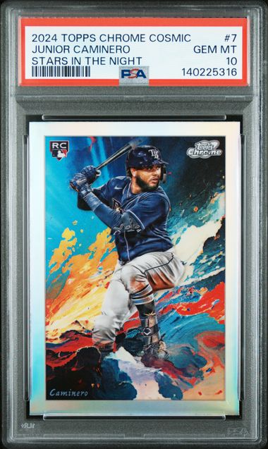 Graded 2024 Topps Chrome Cosmic Junior Caminero #7 Stars in the Night Rookie RC Baseball Card PSA 10 Gem Mint