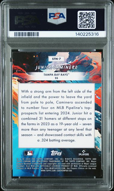 Graded 2024 Topps Chrome Cosmic Junior Caminero #7 Stars in the Night Rookie RC Baseball Card PSA 10 Gem Mint