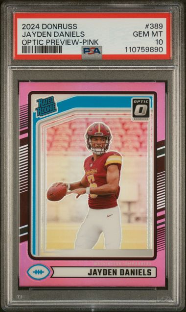 Graded 2024 Panini Donruss Optic Preview Pink Jayden Daniels #389 Rookie RC Football Card PSA 10 Gem Mint
