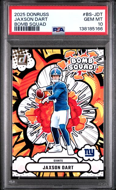 Graded 2025 Donruss Jaxson Dart #BSJDT Bomb Squad Rookie RC Football Card PSA 10 Gem Mint