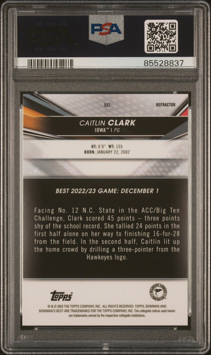 Graded 2022 Topps Bowman University Best Caitlin Clark #50 Refractor Rookie RC Basketball Card PSA 9 Mint