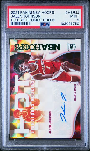 Graded 2021 Panini NBA Hoops Jalen Johnson #HSRJJ Hot Signature Rookies Green Rookie RC Basketball Card PSA 9 Mint