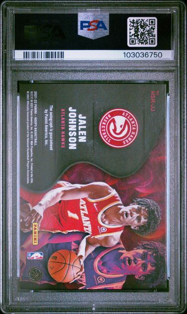 Graded 2021 Panini NBA Hoops Jalen Johnson #HSRJJ Hot Signature Rookies Green Rookie RC Basketball Card PSA 9 Mint