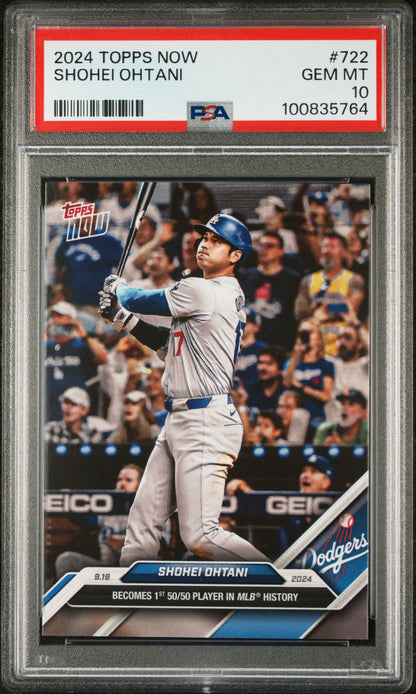 Graded 2024 Topps Now Shohei Ohtani #722 1st 50/50 Player in MLB History Baseball Card PSA 10 Gem Mint