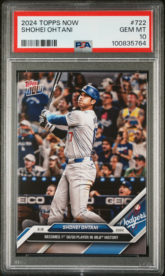 Graded 2024 Topps Now Shohei Ohtani #722 1st 50/50 Player in MLB History Baseball Card PSA 10 Gem Mint