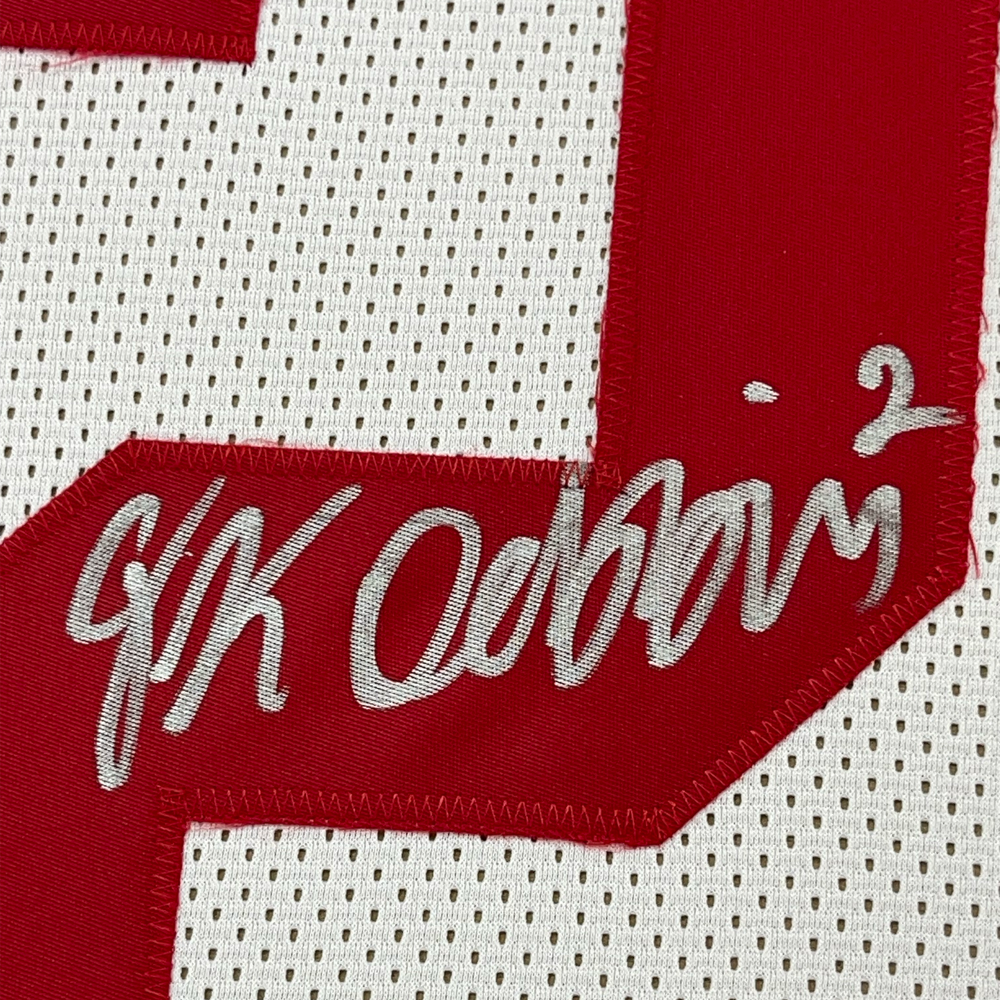 Framed Autographed/Signed JK J.K. Dobbins 35x39 Ohio State White College Football Jersey JSA COA