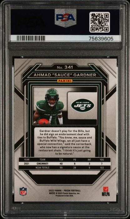 Graded 2022 Panini Prizm Ahmad Gardner #341 Rookie RC Football Card PSA 10 Gem Mint