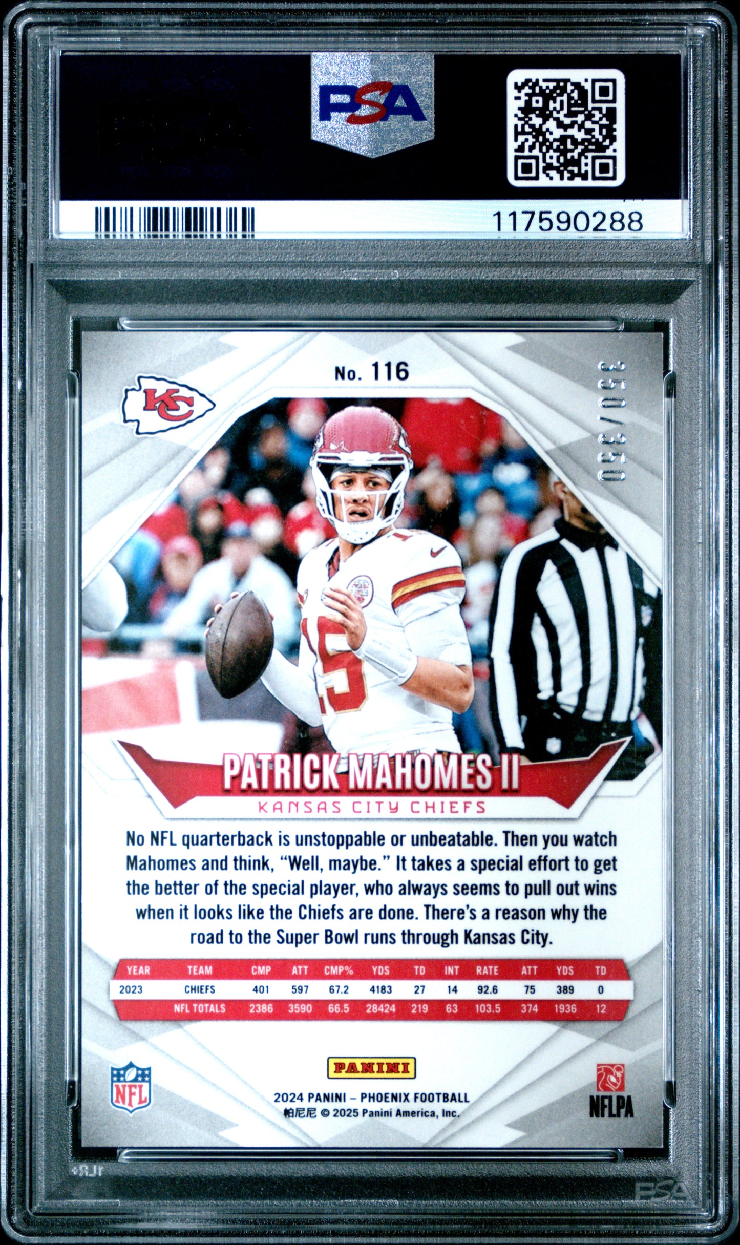 Graded 2024 Panini Phoenix Patrick Mahomes II #116 Fireburst /350 Football Card PSA 10 Gem Mint
