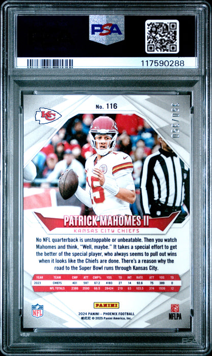 Graded 2024 Panini Phoenix Patrick Mahomes II #116 Fireburst /350 Football Card PSA 10 Gem Mint