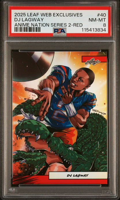Graded 2025 Leaf Web Exclusives DJ Lagway #40 Anime Nation Series 2 Red /25 Football Card PSA 8 Near Mint