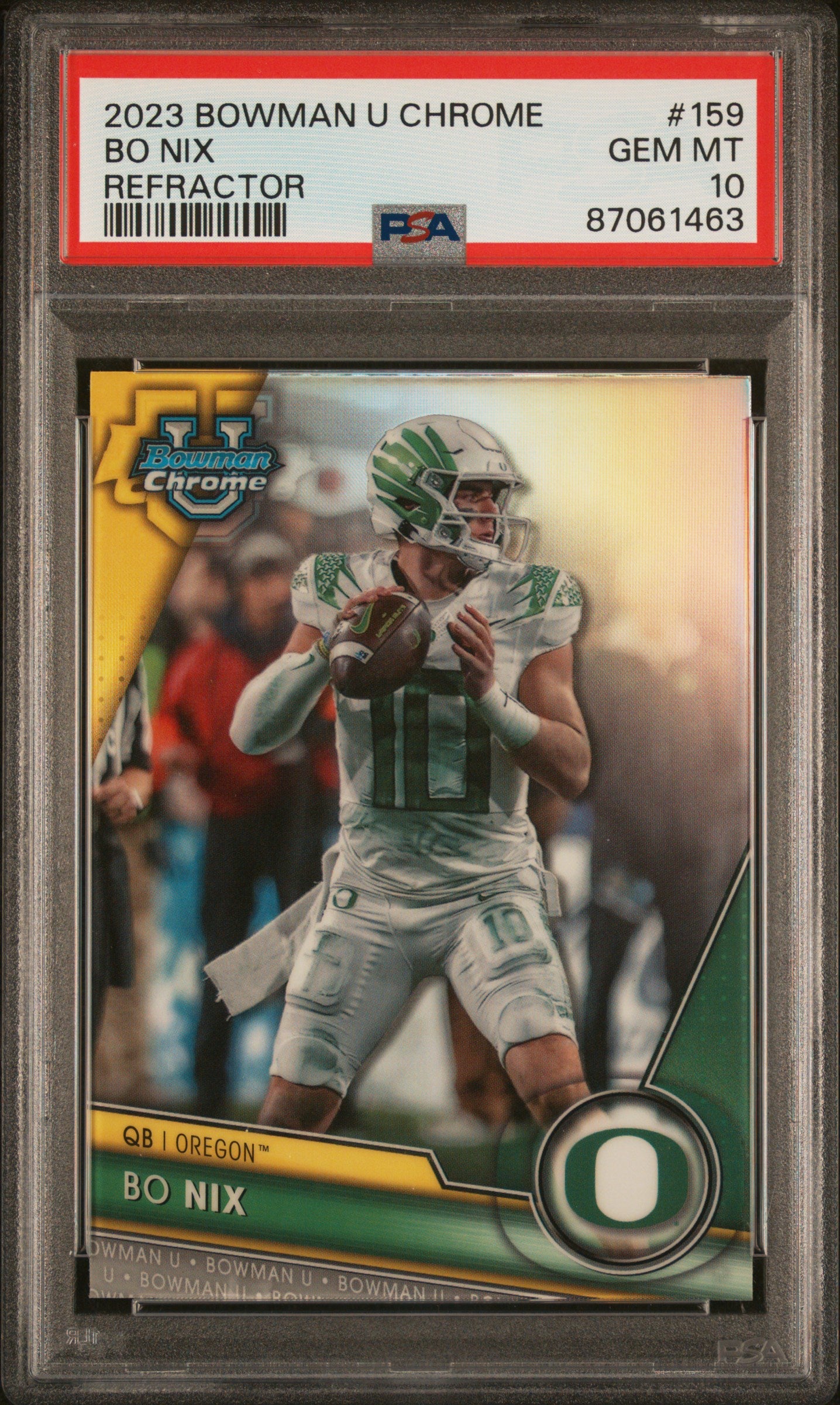 Graded 2023 Topps Bowman U Chrome Bo Nix #159 Refractor Rookie RC Football Card PSA 10 Gem Mint
